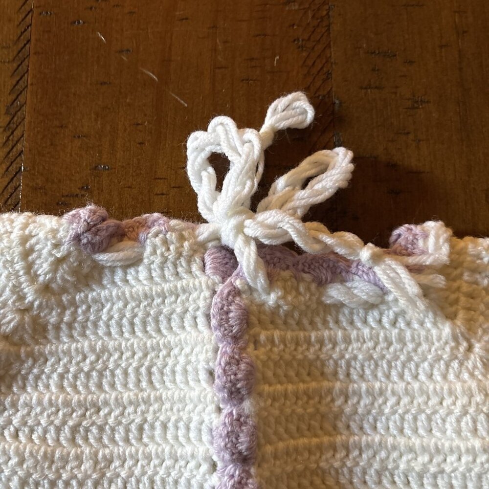 Vintage Heavy Crocheted Baby Sweater Purple And White 12-18 Mo - Picture 5 of 8